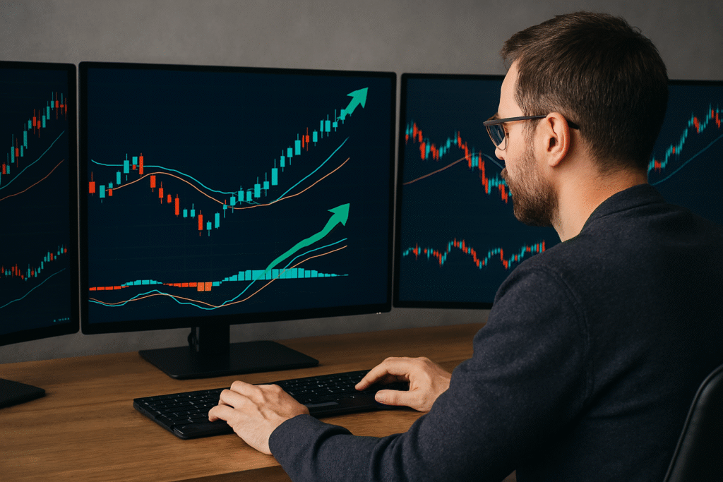 Trader analyzing stock market trends ,new trader, trading,lose money,